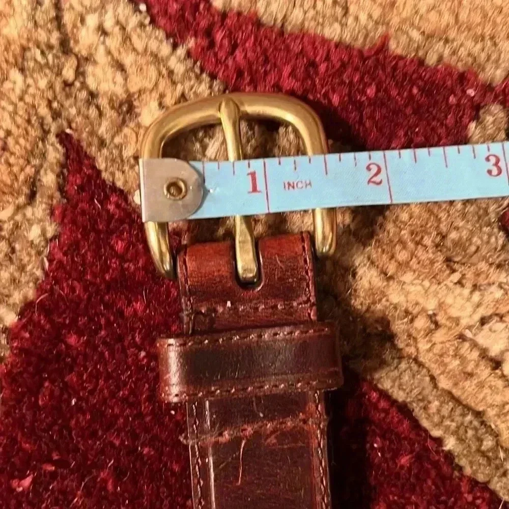 Men’s Brown Leather Braided Solid Belt with Solid Brass Buckle Size 42